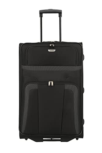 Paklite maleta de 2 ruedas tamaño L, serie de equipaje ORLANDO: Trolley de equipaje blando clásico de diseño atemporal, 73 cm, 80 litros, Asa telescópica, negro