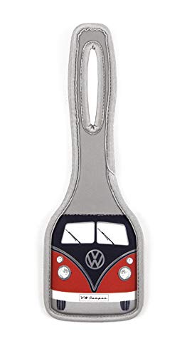 BRISA VW Collection - Volkswagen Furgoneta Hippie Bus T1 Van Etiqueta de Equipaje de Neopreno, Identificador de Maletas, Accesorio de Viaje Discreto con dirección Oculta/Camping/Regalo (Rojo/Negro)