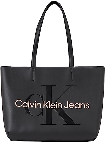 Calvin Klein Jeans Mujer Tote Bag Bolso Shopper mediano, Negro (Black With Rose), Talla Única