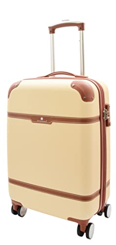 Estilo vintage 4 ruedas Hard Shell equipaje ampliable ligero maletas bolsas de viaje Grand, beige, Cabin | 53x35x20CM,35L,2.4KG, Equipaje extensible rígido con ruedas giratorias
