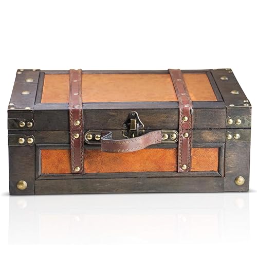 BRYNNBERG Caja de madera 'Marco 38x27x14cm' - Cofre del tesoro pirata de estilo vintage - Hecha a mano - Diseño retro - joyero - con candado