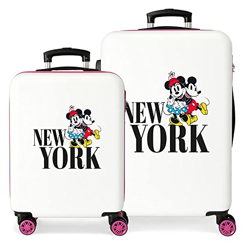 Disney Mickey & Minnie trip to New York Juego de maletas Blanco 55/65 cms Rígida ABS Cierre de combinación lateral 56L 6 kgs 4 Ruedas dobles equipaje mano