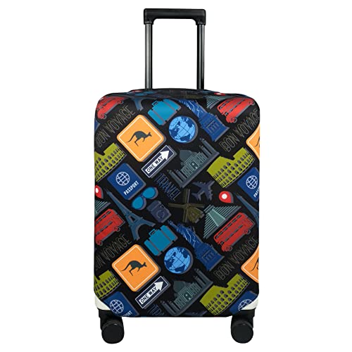 Explore Land Funda protectora de equipaje de viaje para equipaje de 18 a 32 pulgadas, Bon Voyage, M (23-26 inch luggage)