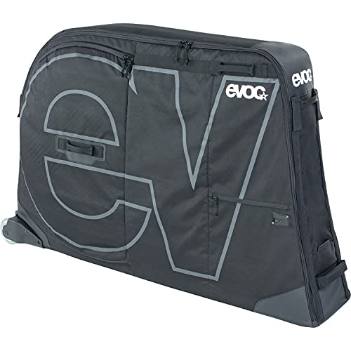 EVOC BIKE BAG bolsa ligera para bicicleta (incl. ruedas, compartimento separado para ruedas, estabilización FORK MOUNT, cuadro extra grande, 280l, distancia máxima entre ejes 126 cm), Negro