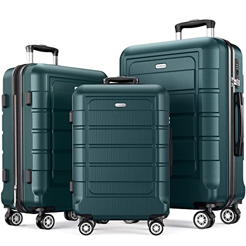 SHOWKOO Conjuntos de maletas expandibles de policarbonato + ABS, equipaje de viaje ligero y duradero con ruedas giratorias, cerradura TSA, Verde militar, talla única