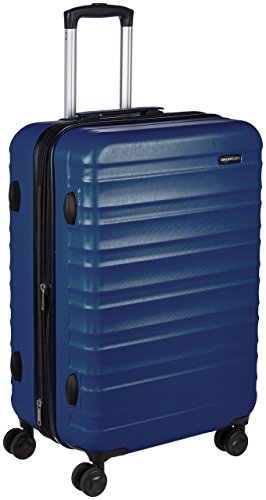 Amazon Basics - Maleta de viaje rígida giratori - 55 cm, Tamaño de cabina, Azul marino