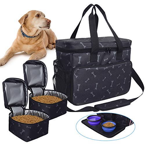 Zwini Bolsa de Viaje para Perros de Almacenamiento Lavable Bolsa térmica con Compartimentos, alimentador Plegable y Bebedor (A)