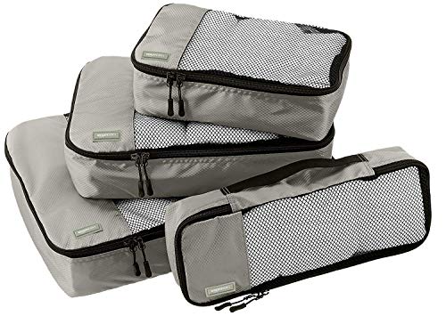 Amazon Basics - Bolsas de equipaje (pequeña, mediana, grande y alargada, 4 unidades), Gris
