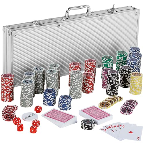 Ultimate Pokerset con 500 chips láser de alta calidad de 12 gramos núcleo de metal, póquer, set fichas de póquer, maletas, fichas