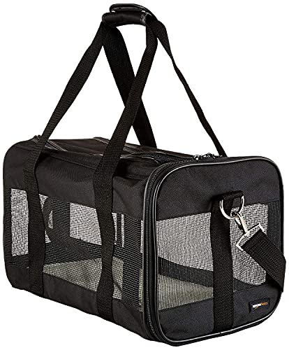 Amazon Basics Bolsa transportadora para mascotas Gato, Perro AMZSC-002 con lados blandos, M, Negro
